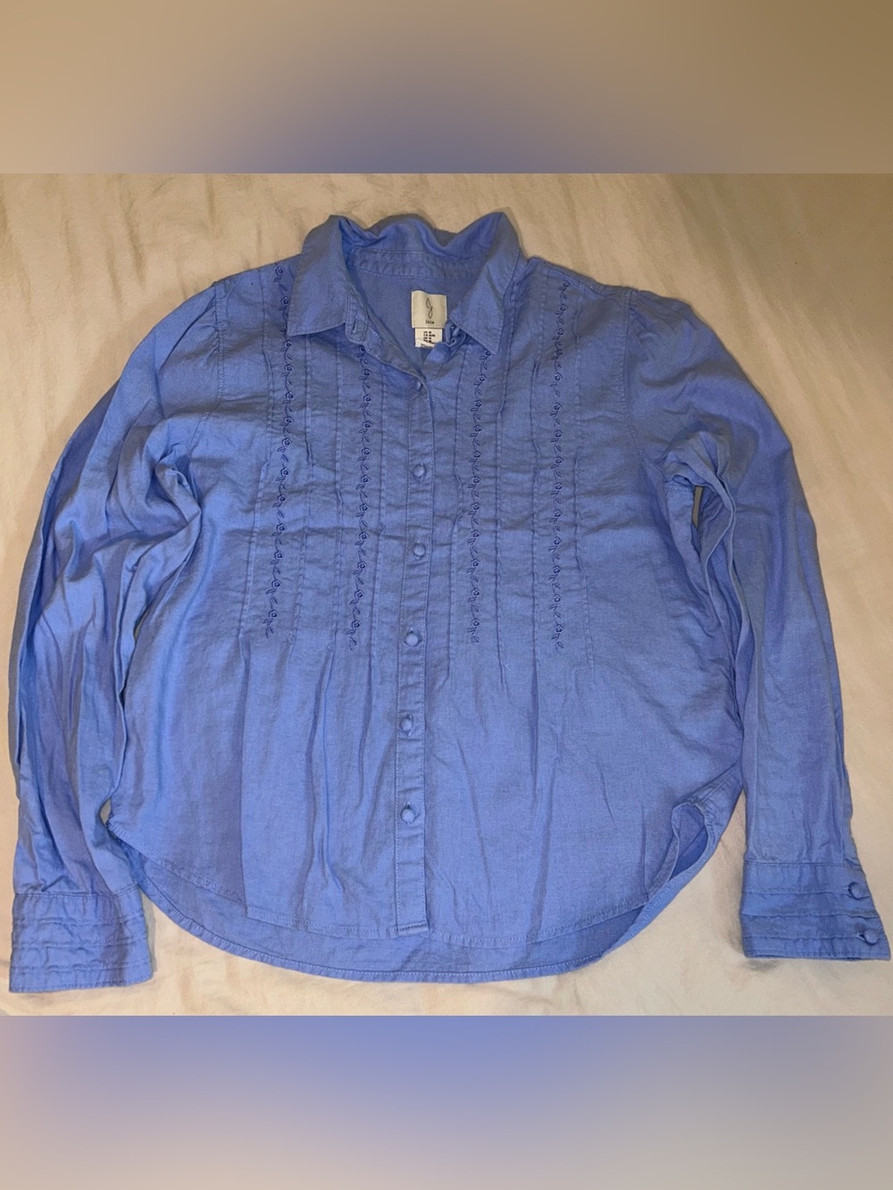 Joie Women's Light Blue Embroidered Button Up Medium Bohemian Cottagecore